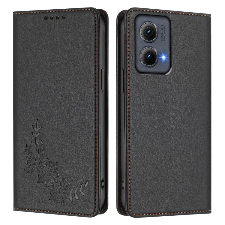 For Motorola Edge 5G 2024 Curved Peony Embossed Magnetic RFID Vegan Leather Phone Case