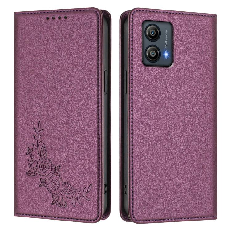 For Motorola Moto G53 5G / G13 4G Peony Embossed Magnetic RFID Vegan Leather Phone Case