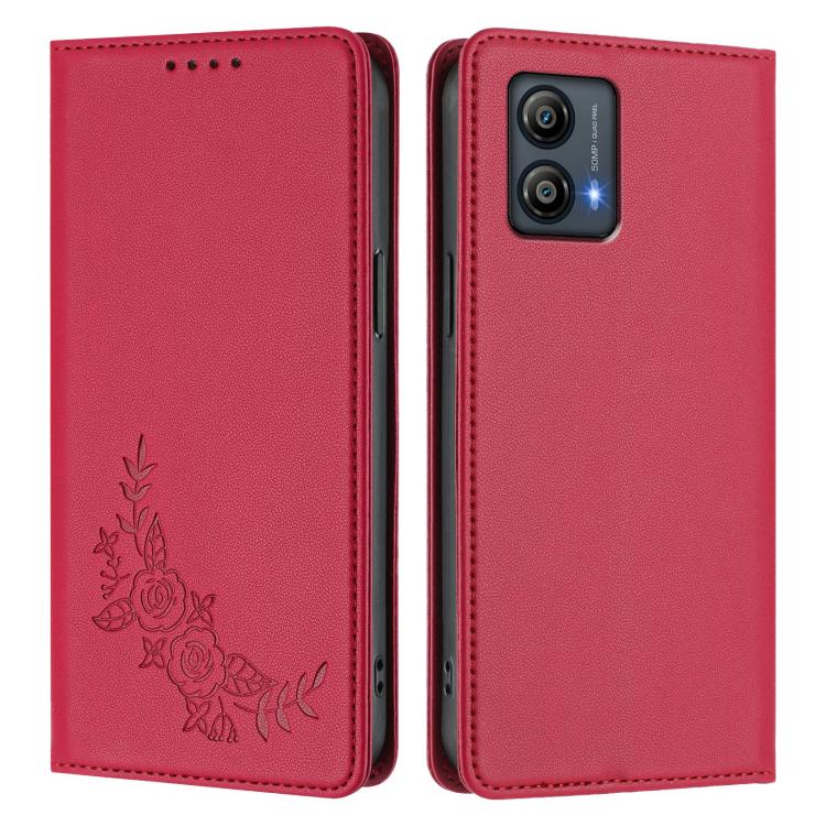 For Motorola Moto G53 5G / G13 4G Peony Embossed Magnetic RFID Vegan Leather Phone Case