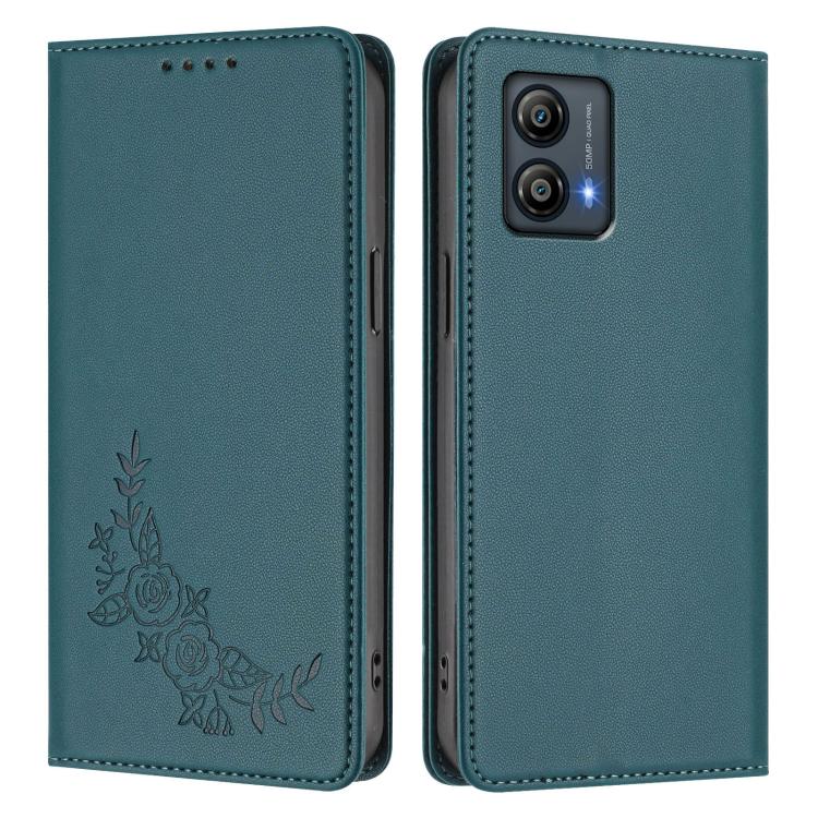 For Motorola Moto G53 5G / G13 4G Peony Embossed Magnetic RFID Vegan Leather Phone Case