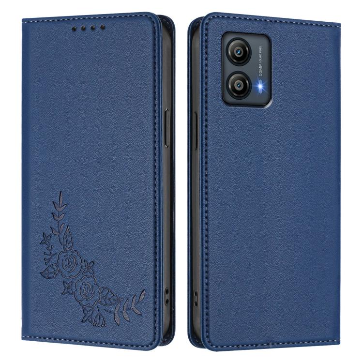 For Motorola Moto G53 5G / G13 4G Peony Embossed Magnetic RFID Vegan Leather Phone Case