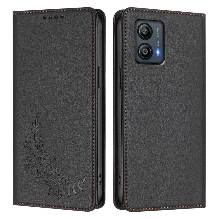 For Motorola Moto G53 5G / G13 4G Peony Embossed Magnetic RFID Vegan Leather Phone Case