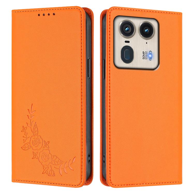For Motorola Edge 50 Ultra 5G Curved Peony Embossed Magnetic RFID Vegan Leather Phone Case