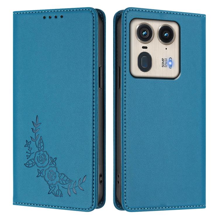 For Motorola Edge 50 Ultra 5G Curved Peony Embossed Magnetic RFID Vegan Leather Phone Case