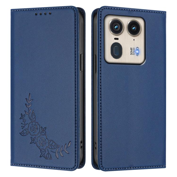 For Motorola Edge 50 Ultra 5G Curved Peony Embossed Magnetic RFID Vegan Leather Phone Case