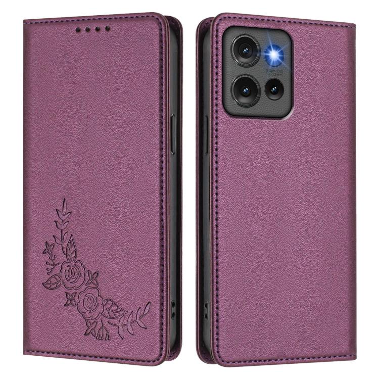 For Motorola Edge 50 5G Global Peony Embossed Magnetic RFID Vegan Leather Phone Case