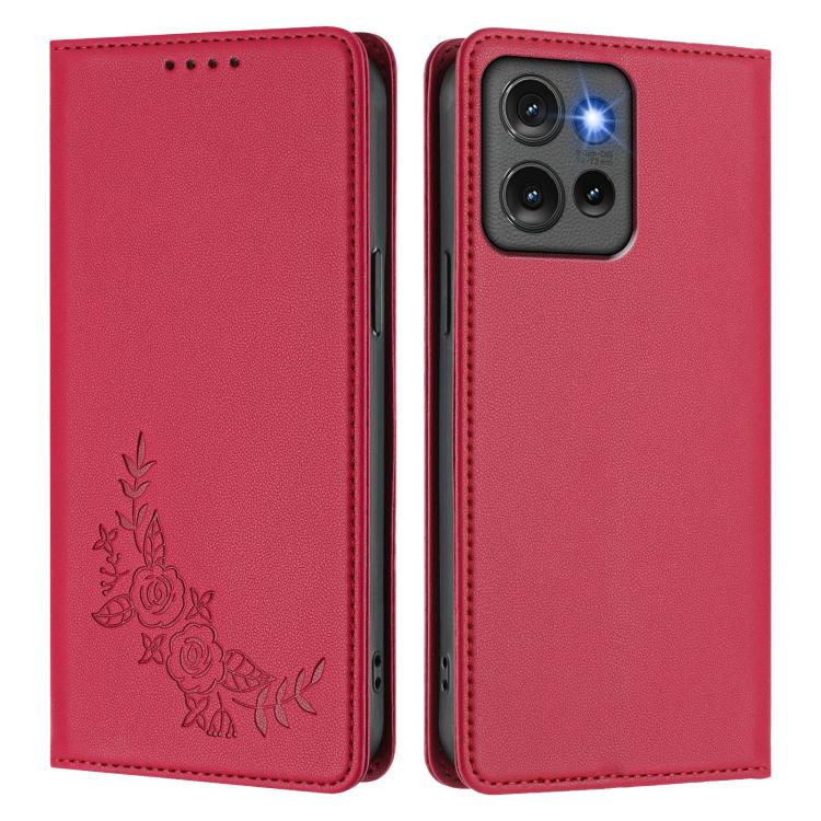 For Motorola Edge 50 5G Global Peony Embossed Magnetic RFID Vegan Leather Phone Case