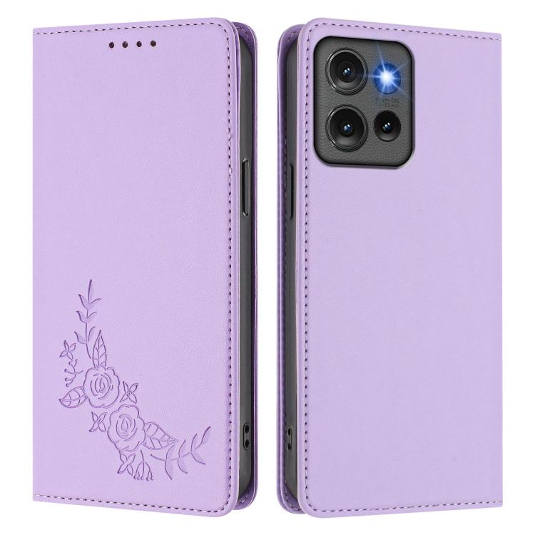 For Motorola Edge 50 5G Global Peony Embossed Magnetic RFID Vegan Leather Phone Case