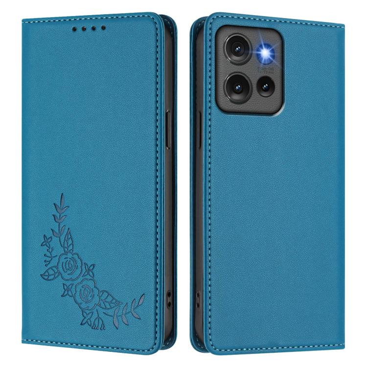 For Motorola Edge 50 5G Global Peony Embossed Magnetic RFID Vegan Leather Phone Case