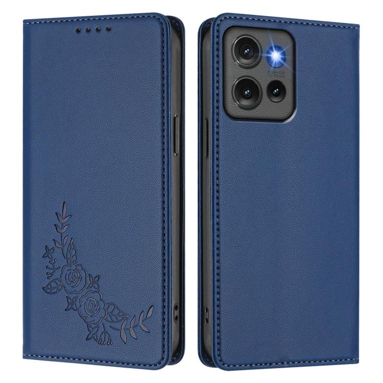 For Motorola Edge 50 5G Global Peony Embossed Magnetic RFID Vegan Leather Phone Case