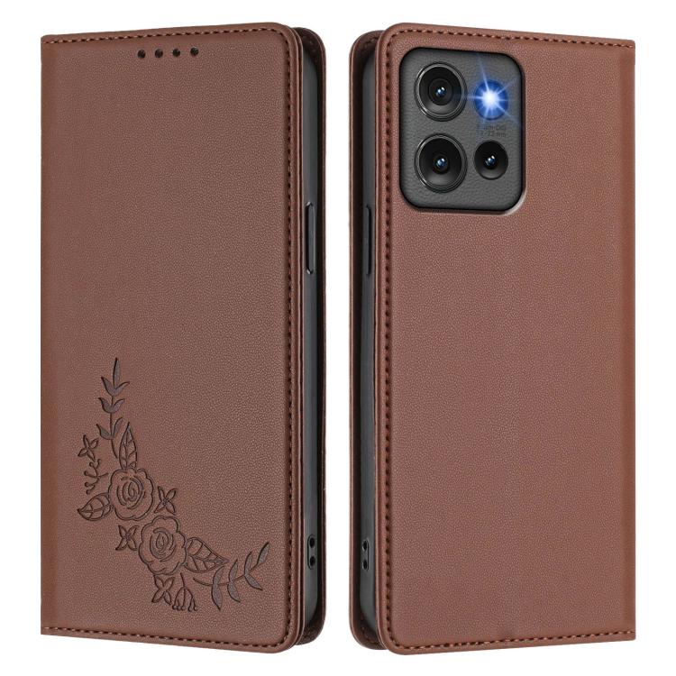 For Motorola Edge 50 5G Global Peony Embossed Magnetic RFID Vegan Leather Phone Case