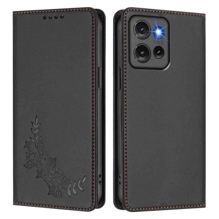For Motorola Edge 50 5G Global Peony Embossed Magnetic RFID Vegan Leather Phone Case