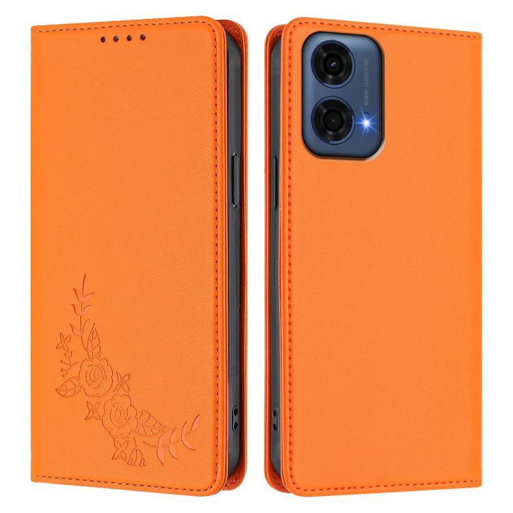 For Motorola Moto G24 Power India Peony Embossed Magnetic RFID Vegan Leather Phone Case
