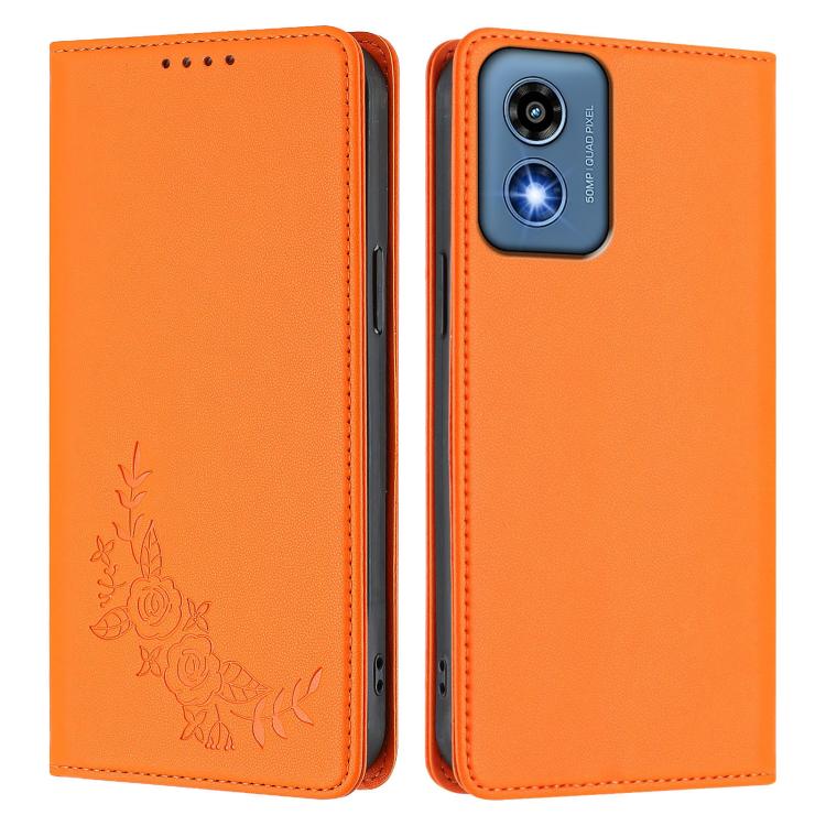 For Motorola Moto G Play 5G 2024 Peony Embossed Magnetic RFID Vegan Leather Phone Case