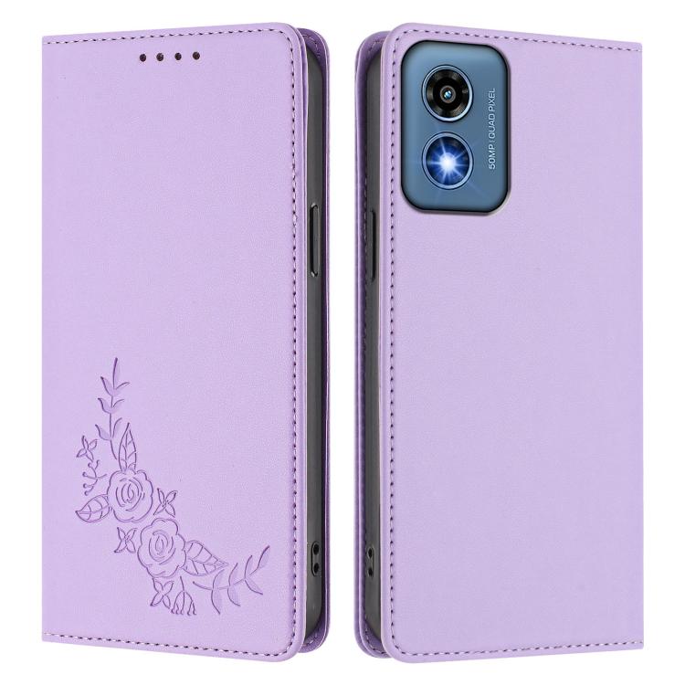 For Motorola Moto G Play 5G 2024 Peony Embossed Magnetic RFID Vegan Leather Phone Case