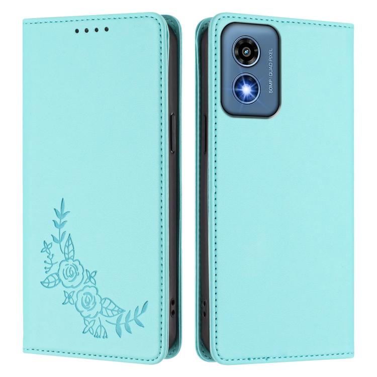 For Motorola Moto G Play 5G 2024 Peony Embossed Magnetic RFID Vegan Leather Phone Case