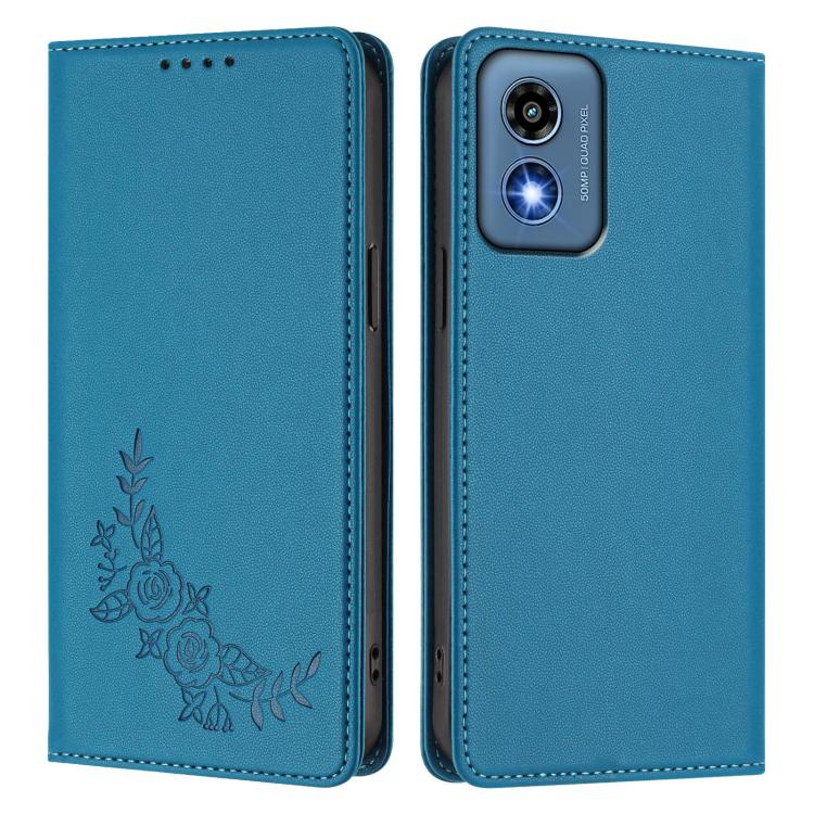 For Motorola Moto G Play 5G 2024 Peony Embossed Magnetic RFID Vegan Leather Phone Case