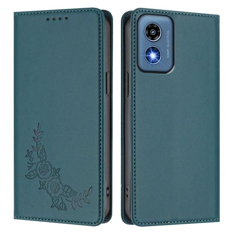 For Motorola Moto G Play 5G 2024 Peony Embossed Magnetic RFID Vegan Leather Phone Case