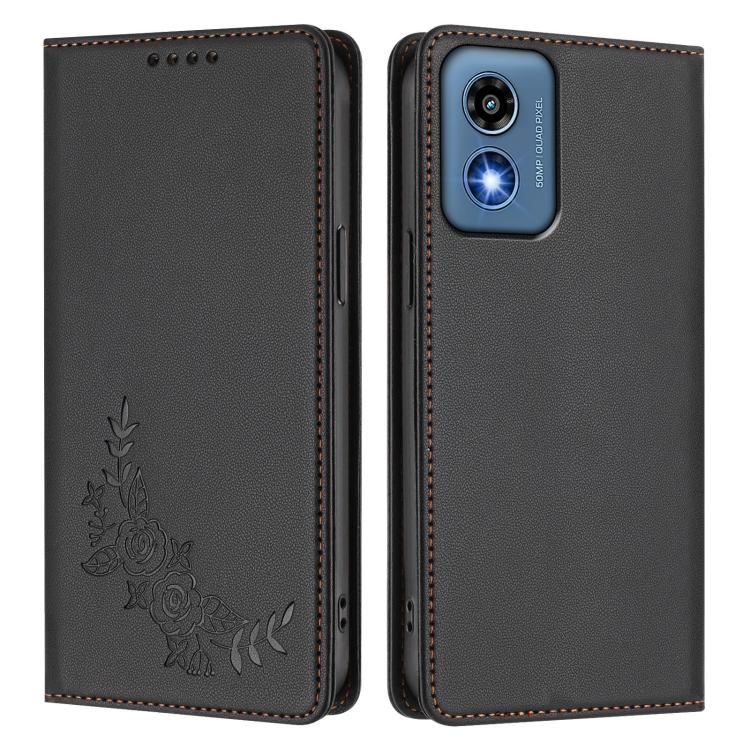 For Motorola Moto G Play 5G 2024 Peony Embossed Magnetic RFID Vegan Leather Phone Case