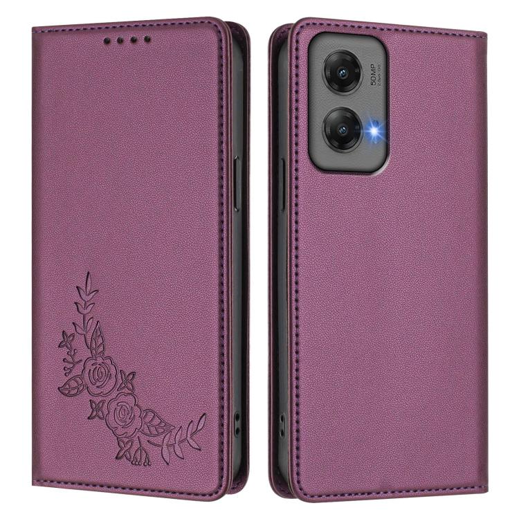 For Motorola Moto G Stylus 5G 2024 Peony Embossed Magnetic RFID Vegan Leather Phone Case
