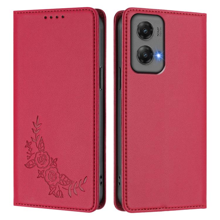 For Motorola Moto G Stylus 5G 2024 Peony Embossed Magnetic RFID Vegan Leather Phone Case