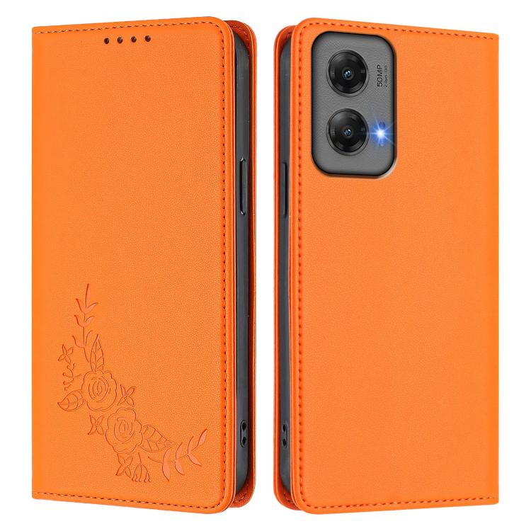 For Motorola Moto G Stylus 5G 2024 Peony Embossed Magnetic RFID Vegan Leather Phone Case