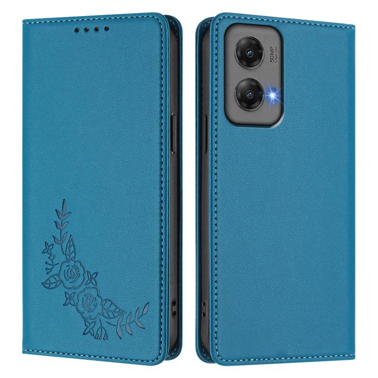 For Motorola Moto G Stylus 5G 2024 Peony Embossed Magnetic RFID Vegan Leather Phone Case