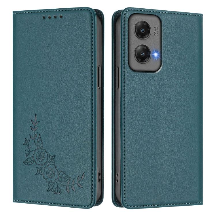 For Motorola Moto G Stylus 5G 2024 Peony Embossed Magnetic RFID Vegan Leather Phone Case