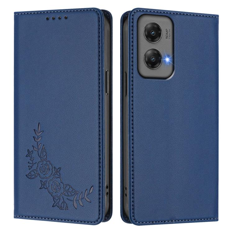 For Motorola Moto G Stylus 5G 2024 Peony Embossed Magnetic RFID Vegan Leather Phone Case