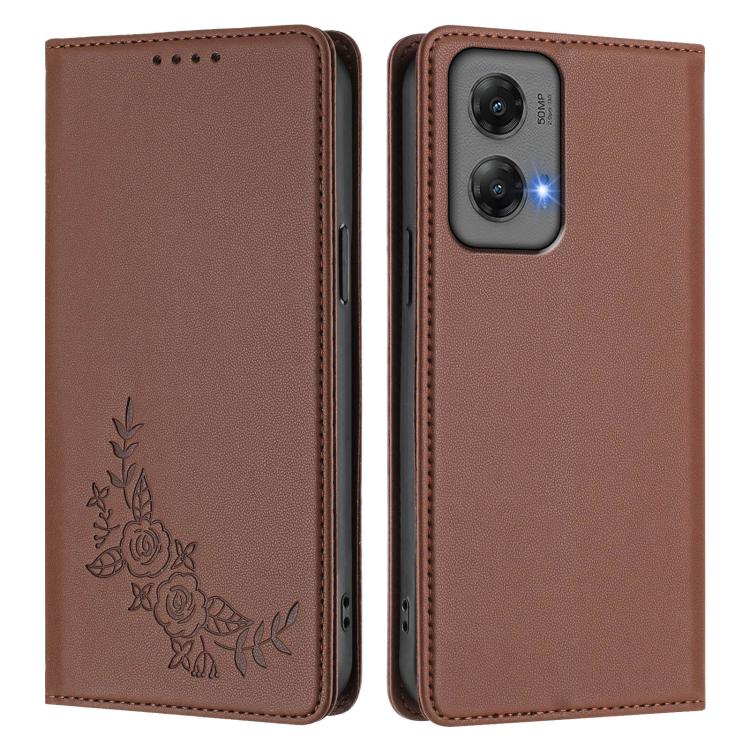 For Motorola Moto G Stylus 5G 2024 Peony Embossed Magnetic RFID Vegan Leather Phone Case