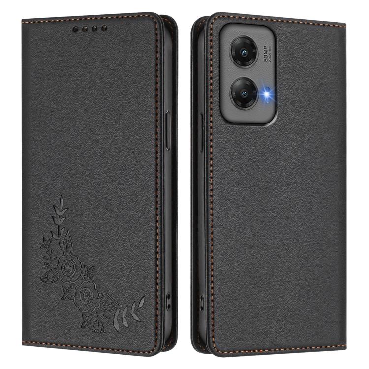 For Motorola Moto G Stylus 5G 2024 Peony Embossed Magnetic RFID Vegan Leather Phone Case