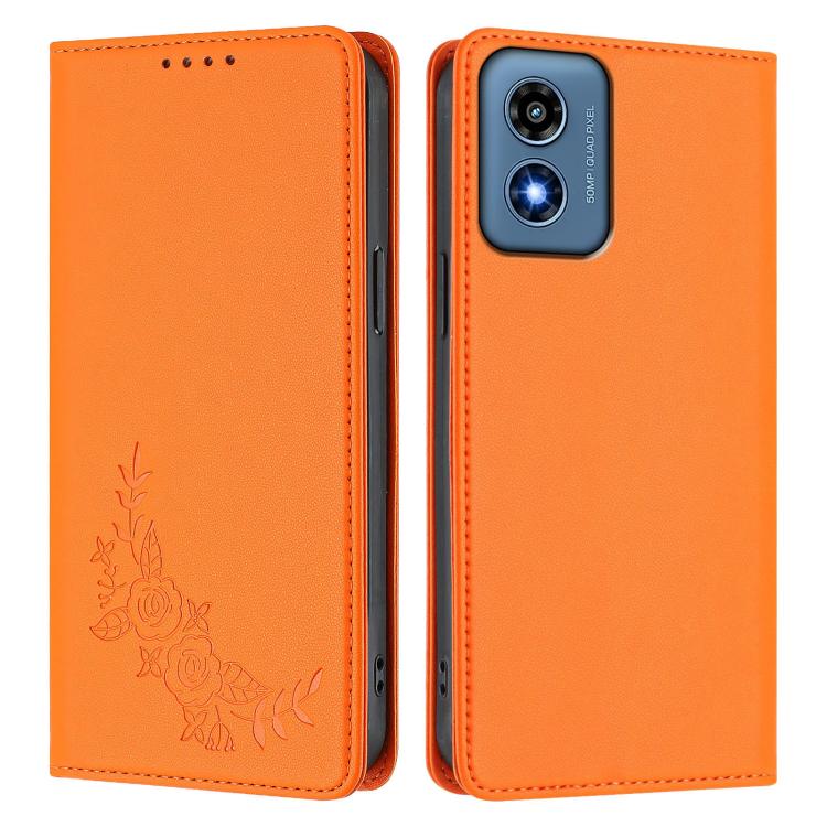 For Motorola Moto G Play 4G 2024 Peony Embossed Magnetic RFID Vegan Leather Phone Case
