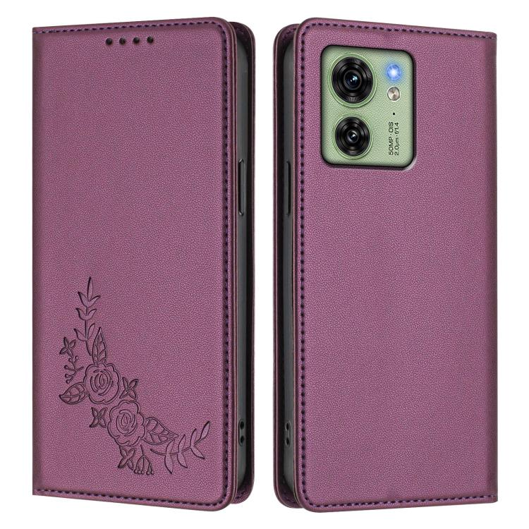 For Motorola Edge 40 Global / Edge 2023 US Peony Embossed Magnetic RFID Vegan Leather Phone Case