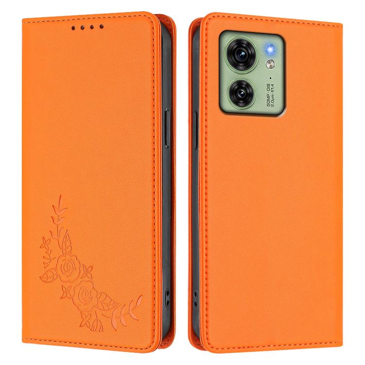 For Motorola Edge 40 Global / Edge 2023 US Peony Embossed Magnetic RFID Vegan Leather Phone Case