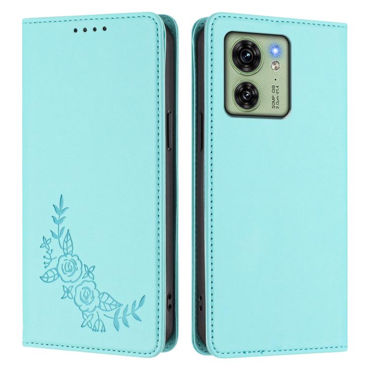 For Motorola Edge 40 Global / Edge 2023 US Peony Embossed Magnetic RFID Vegan Leather Phone Case