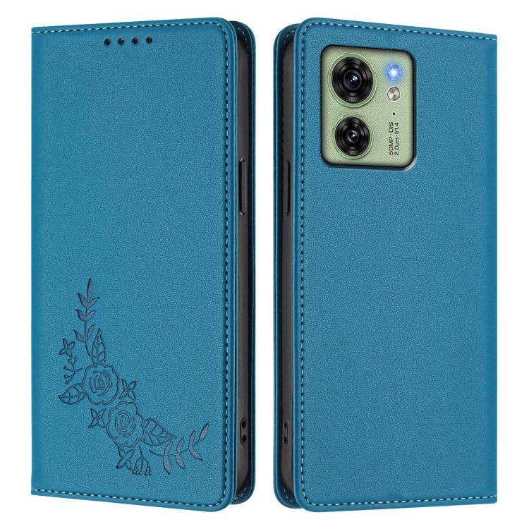 For Motorola Edge 40 Global / Edge 2023 US Peony Embossed Magnetic RFID Vegan Leather Phone Case