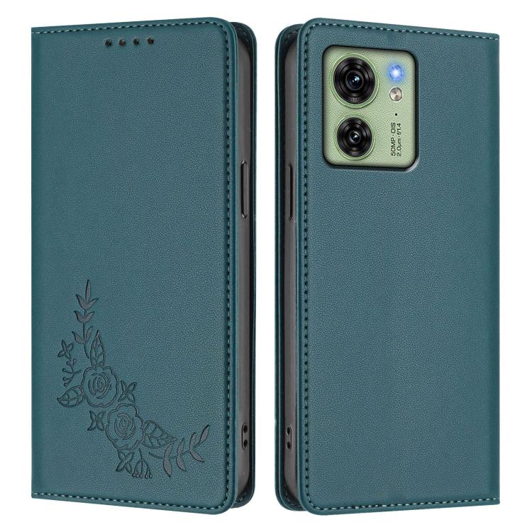 For Motorola Edge 40 Global / Edge 2023 US Peony Embossed Magnetic RFID Vegan Leather Phone Case