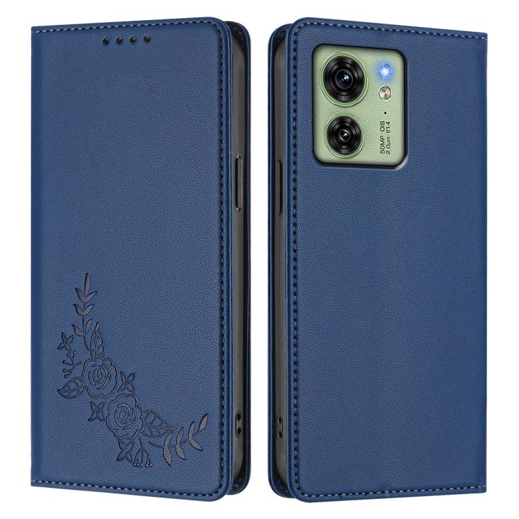 For Motorola Edge 40 Global / Edge 2023 US Peony Embossed Magnetic RFID Vegan Leather Phone Case