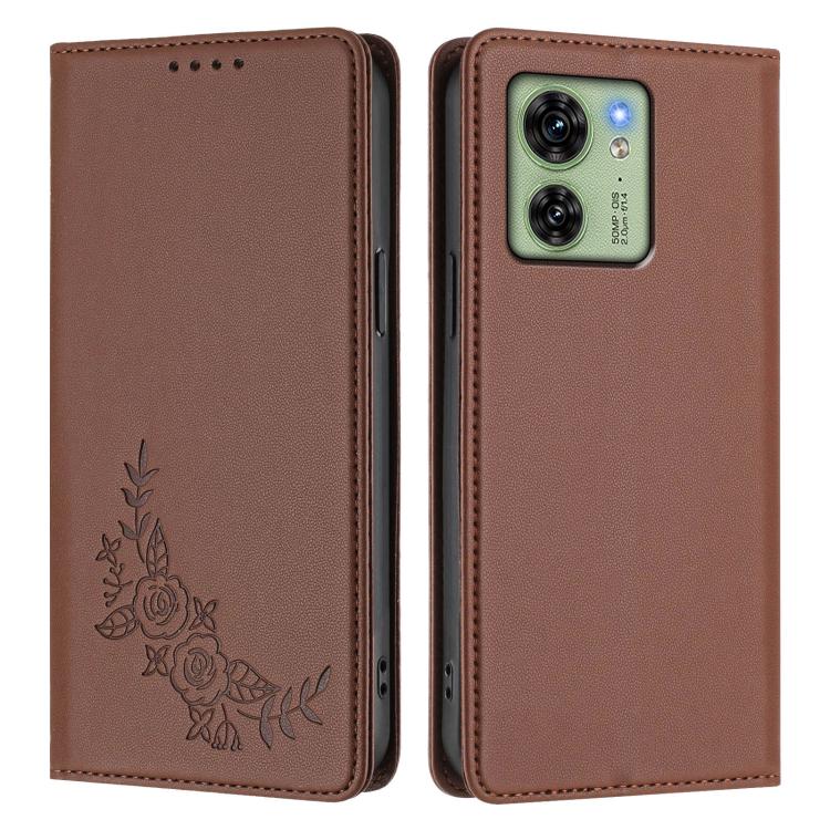 For Motorola Edge 40 Global / Edge 2023 US Peony Embossed Magnetic RFID Vegan Leather Phone Case
