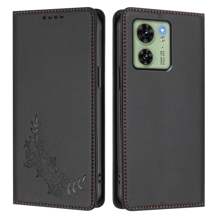 For Motorola Edge 40 Global / Edge 2023 US Peony Embossed Magnetic RFID Vegan Leather Phone Case