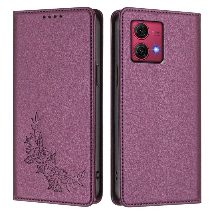 For Motorola Moto G84 5G Peony Embossed Magnetic RFID Vegan Leather Phone Case