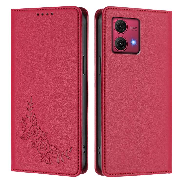 For Motorola Moto G84 5G Peony Embossed Magnetic RFID Vegan Leather Phone Case