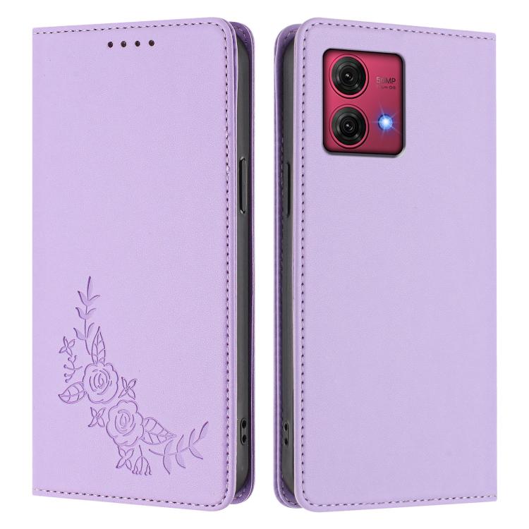 For Motorola Moto G84 5G Peony Embossed Magnetic RFID Vegan Leather Phone Case