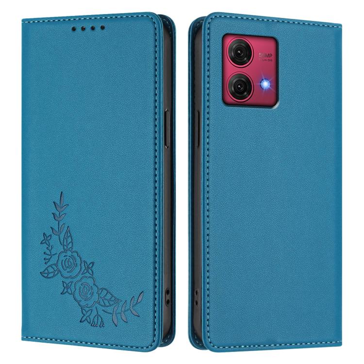 For Motorola Moto G84 5G Peony Embossed Magnetic RFID Vegan Leather Phone Case