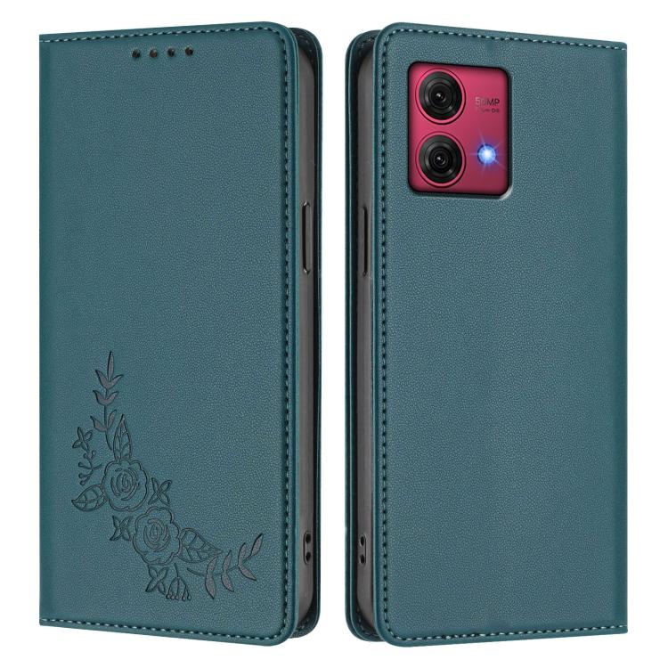 For Motorola Moto G84 5G Peony Embossed Magnetic RFID Vegan Leather Phone Case