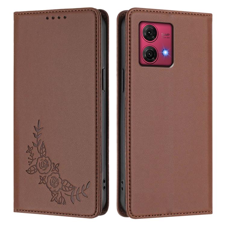 For Motorola Moto G84 5G Peony Embossed Magnetic RFID Vegan Leather Phone Case