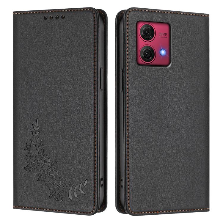 For Motorola Moto G84 5G Peony Embossed Magnetic RFID Vegan Leather Phone Case