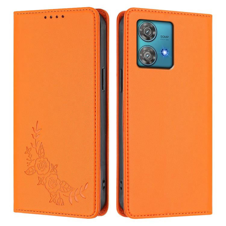 For Motorola Edge 40 Neo 5G Peony Embossed Magnetic RFID Vegan Leather Phone Case