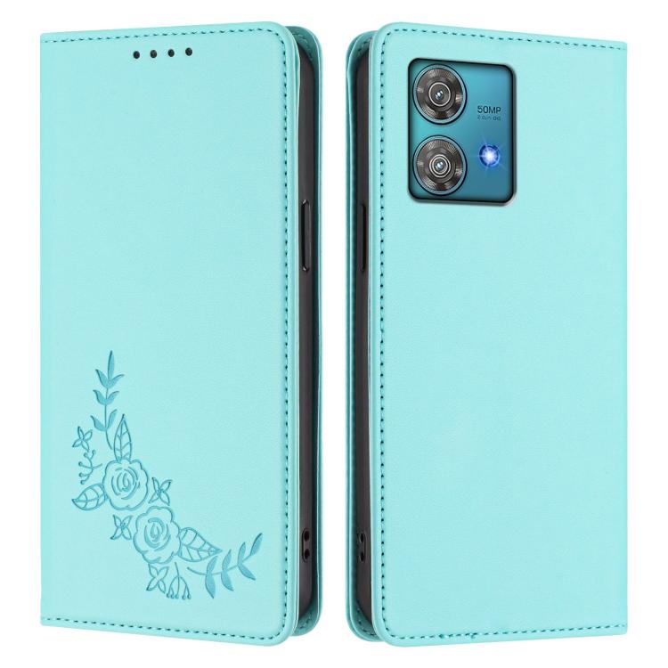 For Motorola Edge 40 Neo 5G Peony Embossed Magnetic RFID Vegan Leather Phone Case