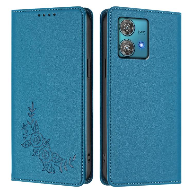 For Motorola Edge 40 Neo 5G Peony Embossed Magnetic RFID Vegan Leather Phone Case